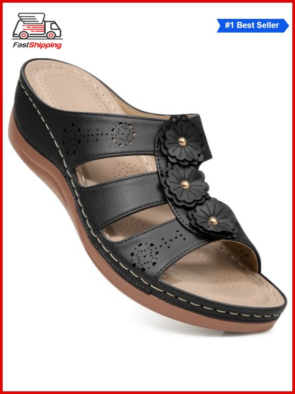 Faux Leather Platform Slide Wedges Comfortable Dressy Walking Sandals